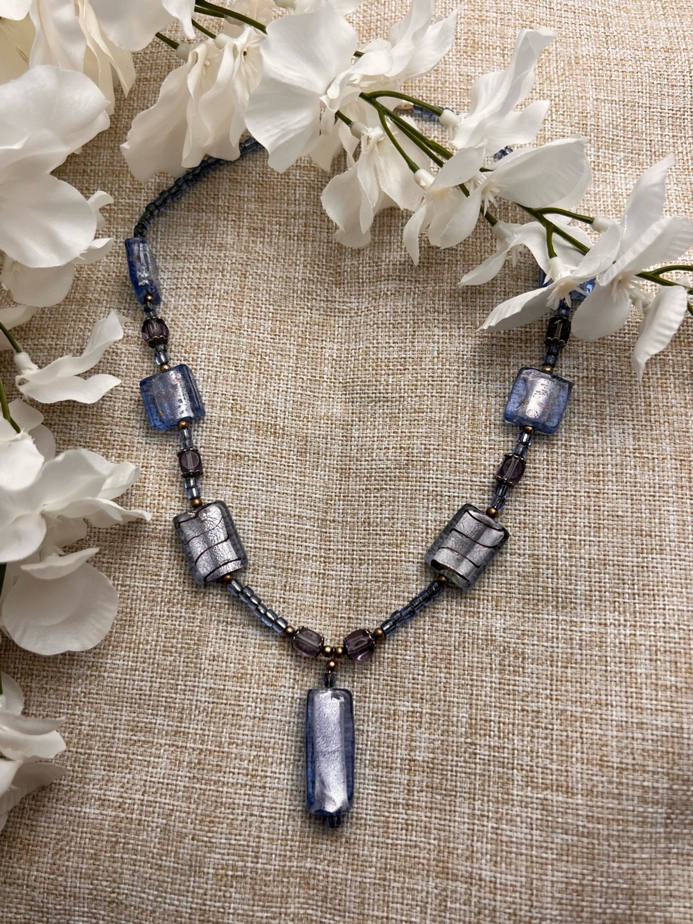 VINTAGE Blue and Purple Glass Beaded Y2K Retro Chunky Necklace